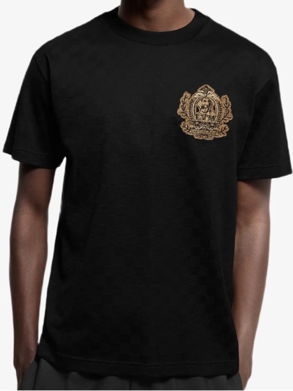 Louis Vuitton signature patch damier Crewneck T-Shirt with Gold Crest 1:1 SS25